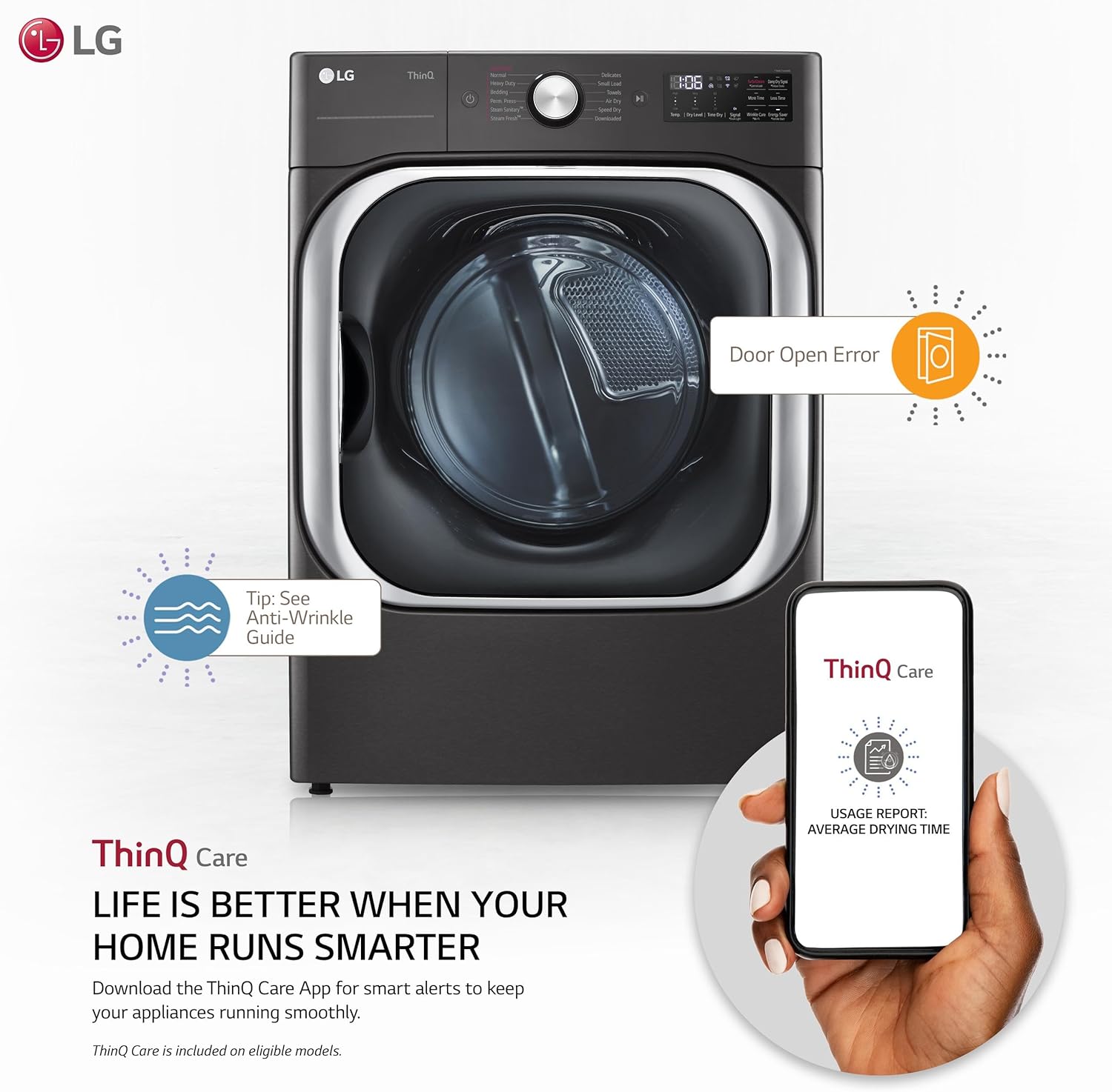 9.0 cu. ft. Mega Capacity Smart wi-fi Enabled Front Load Gas Dryer with TurboSteam™ and Built-In Intelligence