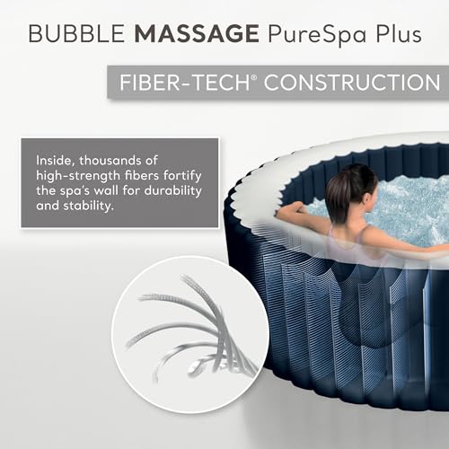 INTEX 28431EP PureSpa Plus Bubble Massage Spa Set: Includes Energy Efficient Spa Cover – 2 Contoured Headrest – LED Light – 6 Person Capacity – 85" x 28"