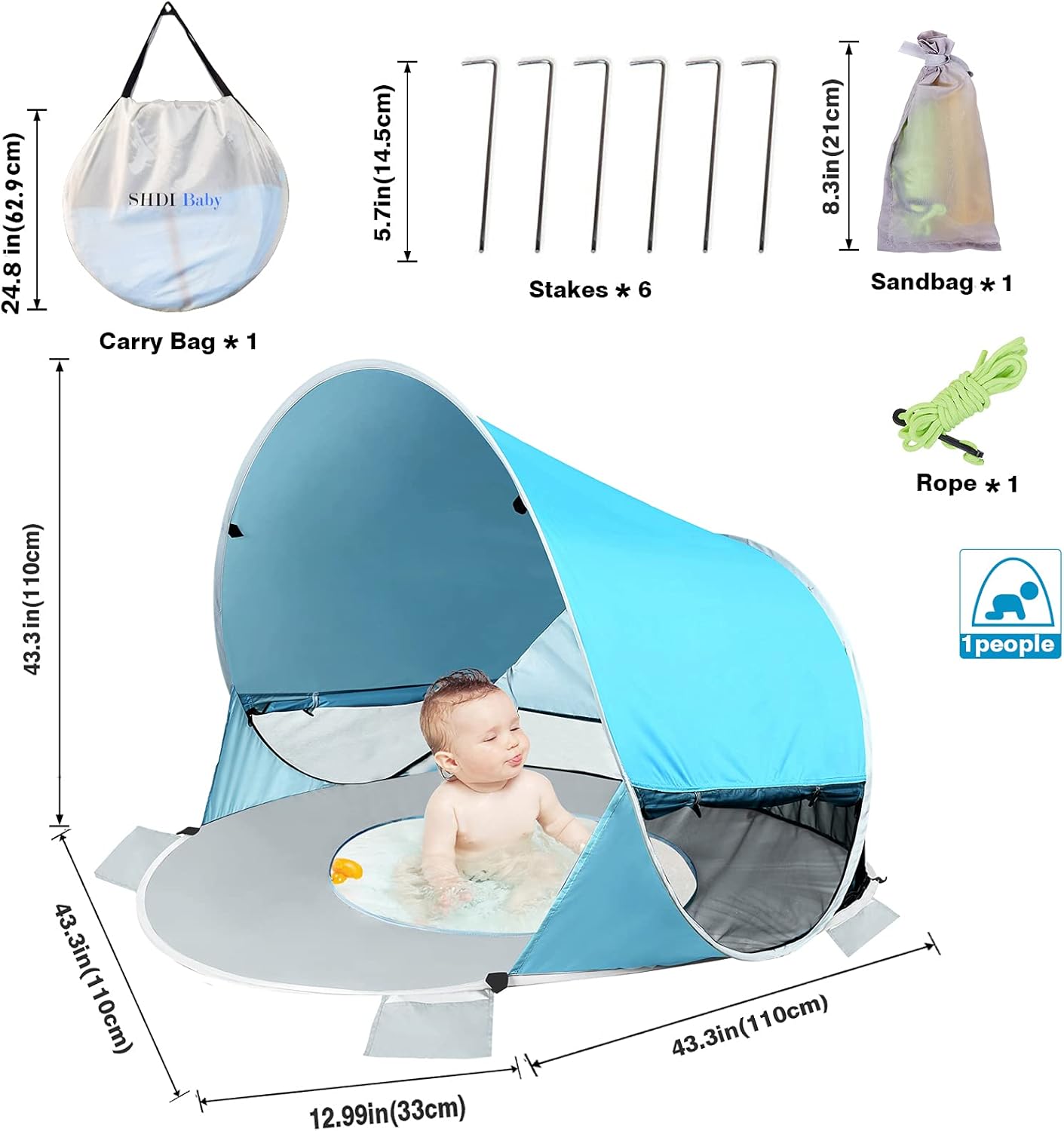 SHDIBA Large Baby Beach Tent with Pool, UPF 50+ Portable Pop Up Baby Beach Canopy Sun Shelters with UV Protection for Infant
