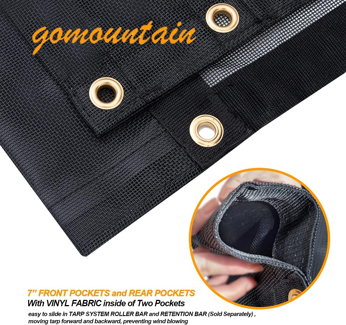 Dump Trailer Tarp Mesh with Grommets/ Heavy Duty Dump Truck Tarp with Tough Vinyl- Coated Fabric Inside of Double 6'' Pockets, Applied on Dump Truck and Trailer Tarp System (6'6''x15') Pack of 2