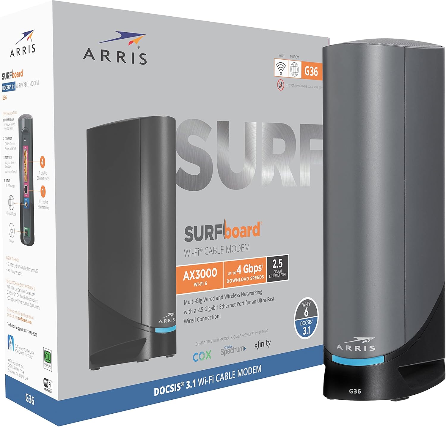 ARRIS SURFboard SBG8300 DOCSIS 3.1 Gigabit Cable Modem & AC2350 Dual Band Wi-Fi Router, Approved for Cox, Spectrum, Xfinity & others (black)
