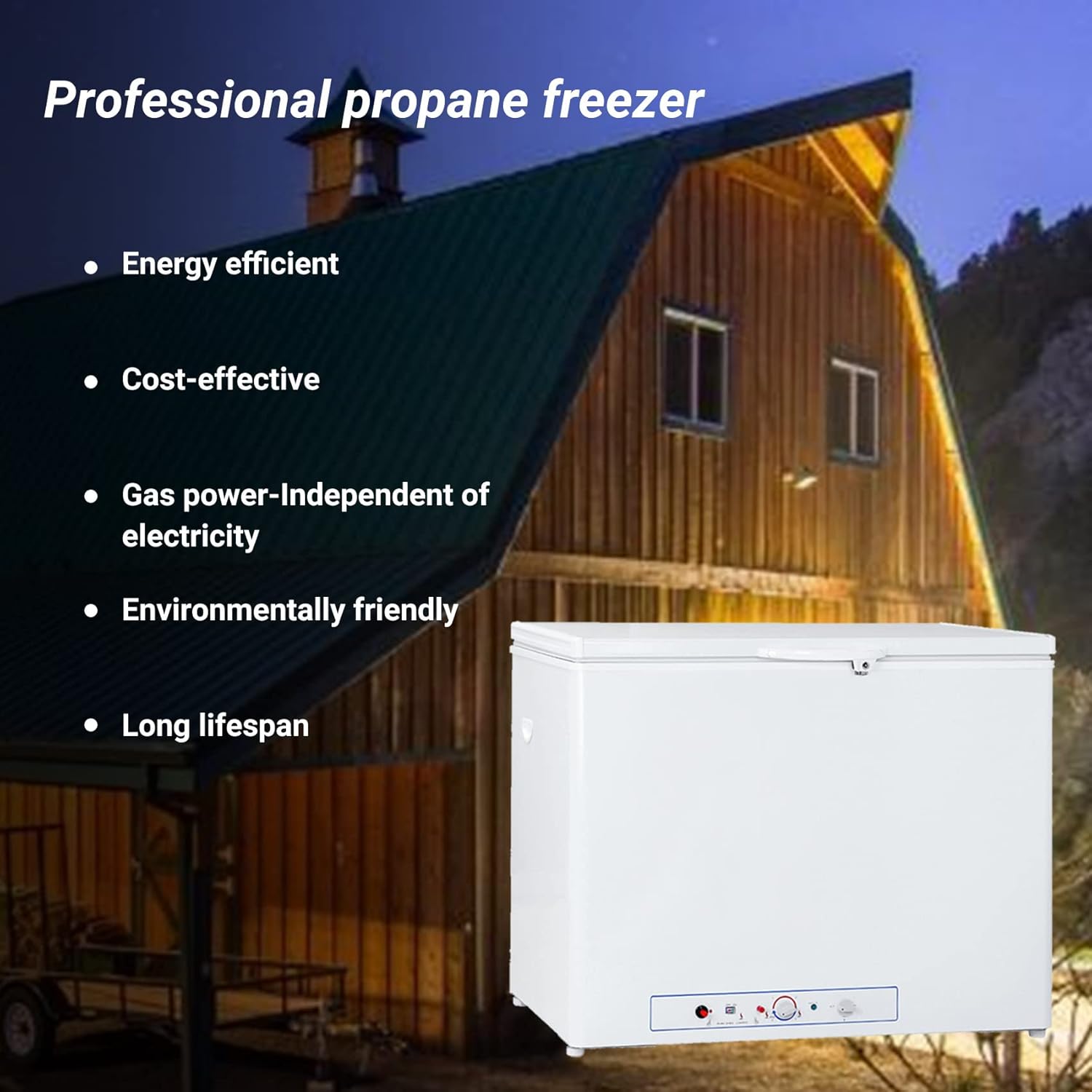 【Upgrade】 7.2 Cu.Ft. Propane Freezer Off Grid, LPG/110v 2 Way Chest Freezer with Lock, Rv Freezer for Outdoor, Boondcking, Camping, White
