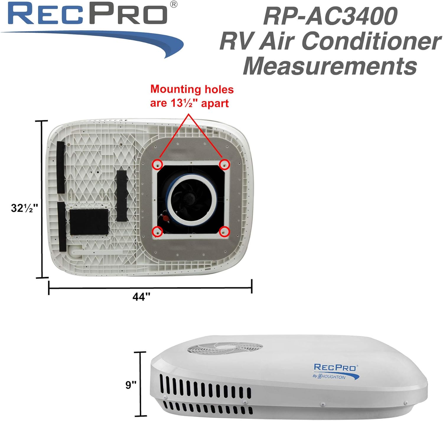 RecPro RV Air Conditioner Low Profile 13.5K Non-Ducted | Quiet AC | 110-120V | Heater and Cooling | Easy Install | For Camper, Travel Trailer, Fifth Wheel, Food Trucks, Motor Home (White)