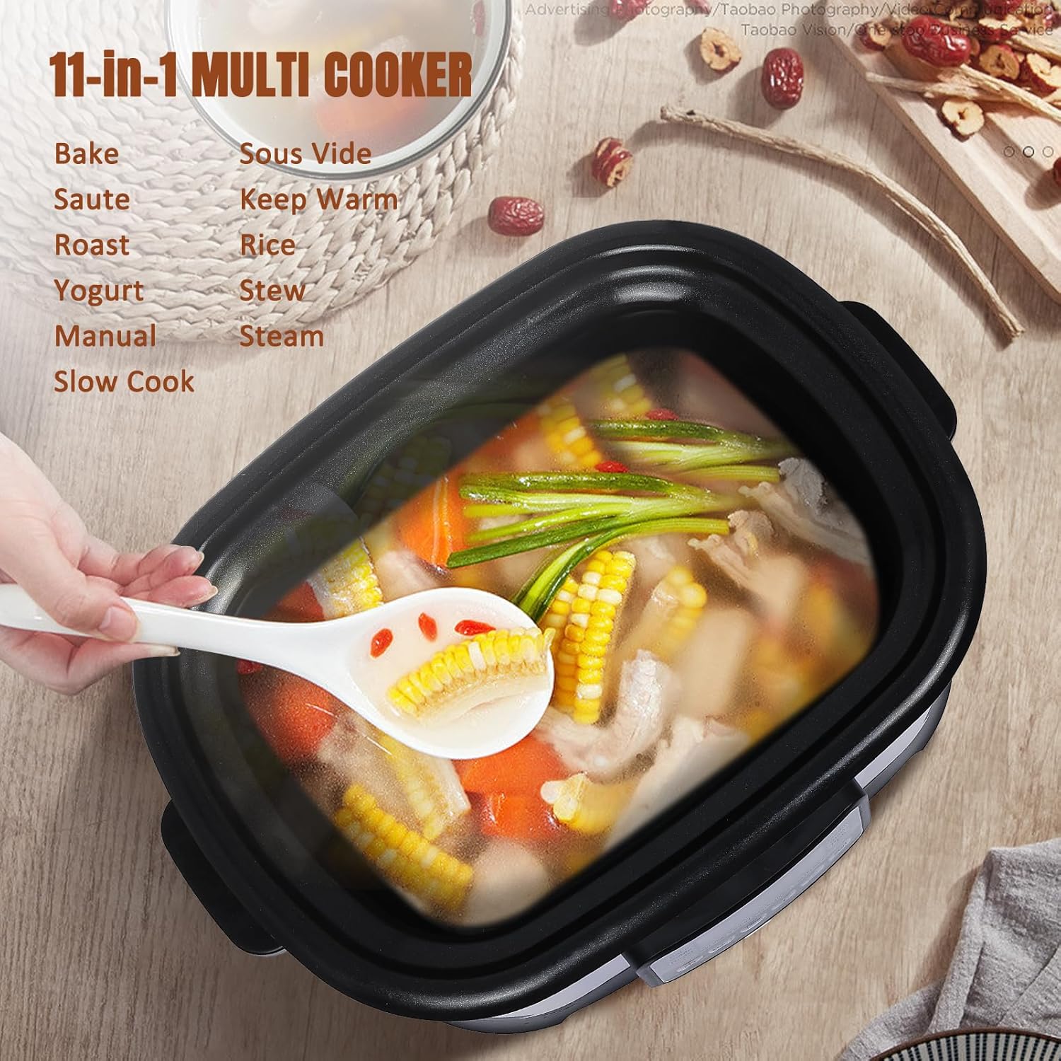 6.5Qt 11-in-1 Multi Cooker, Digital Programmable Slow Cooker, Sous Vide, Rice Cooker, 1500W Timer&Temp Control,Dishwasher Safe Lid&Nonstick Inner Pot