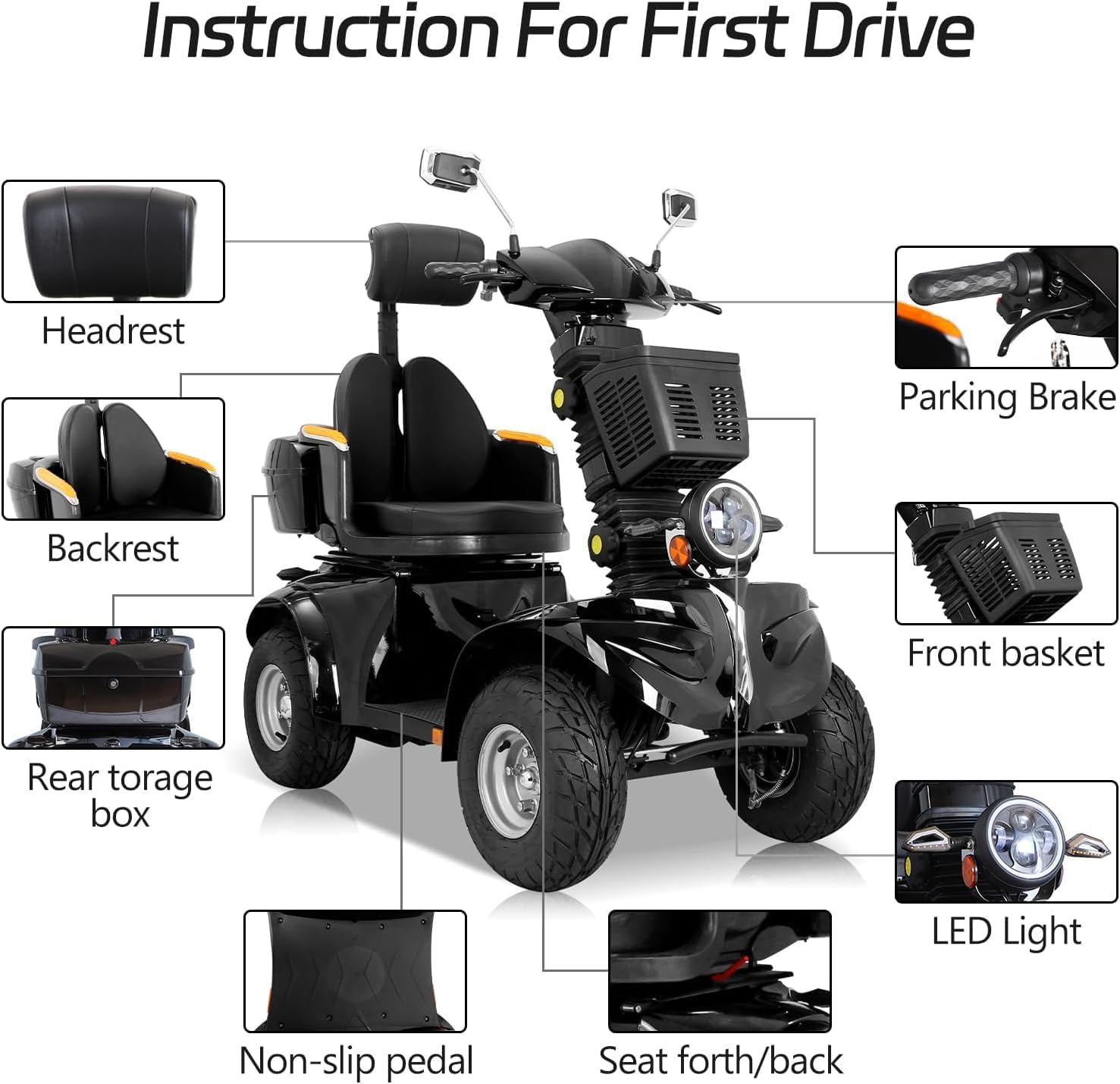 All Terrain Handicap Scooters High Powered Electric Scooter,Fat Tire Electric Mobility Scooter for Seniors & Adults,Heavy Duty 4 Wheel Mobility Scooter-360¡ãSwivel Seat 1000W 660Lbs Capacity