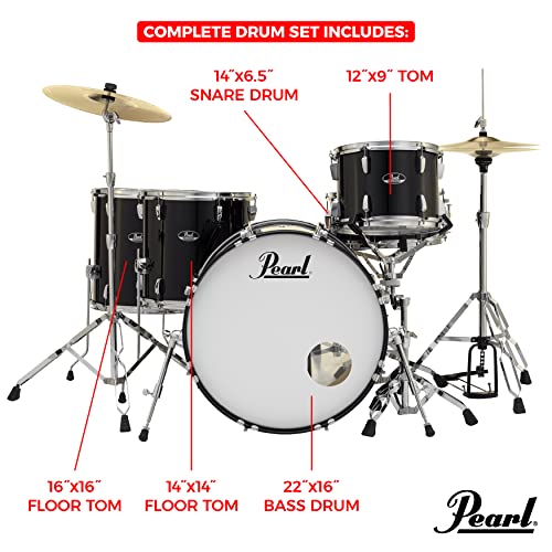 Pearl Roadshow Drum Set 4-Piece Complete Kit with Cymbals and Stands, Charcoal Metallic (RS584C/C706)