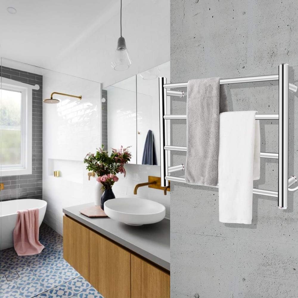 PELOEMNS Heated Towel Rack, Towel Warmer Rack Wall Mounted, Stainless Steel Wall Mounted Towel Drying Rack Round Tube, Power 80W 110V Constant Temperature 70°C Heated Towel Warmer for Home, Bathroom