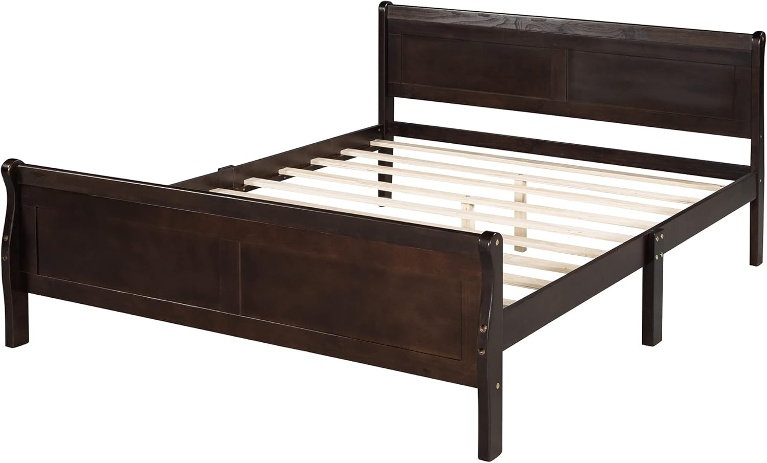 Full Size Wood Platform Bed with Headboard and Wooden Slat Support 82.3X 57x 35.4 inch(LxWxH)