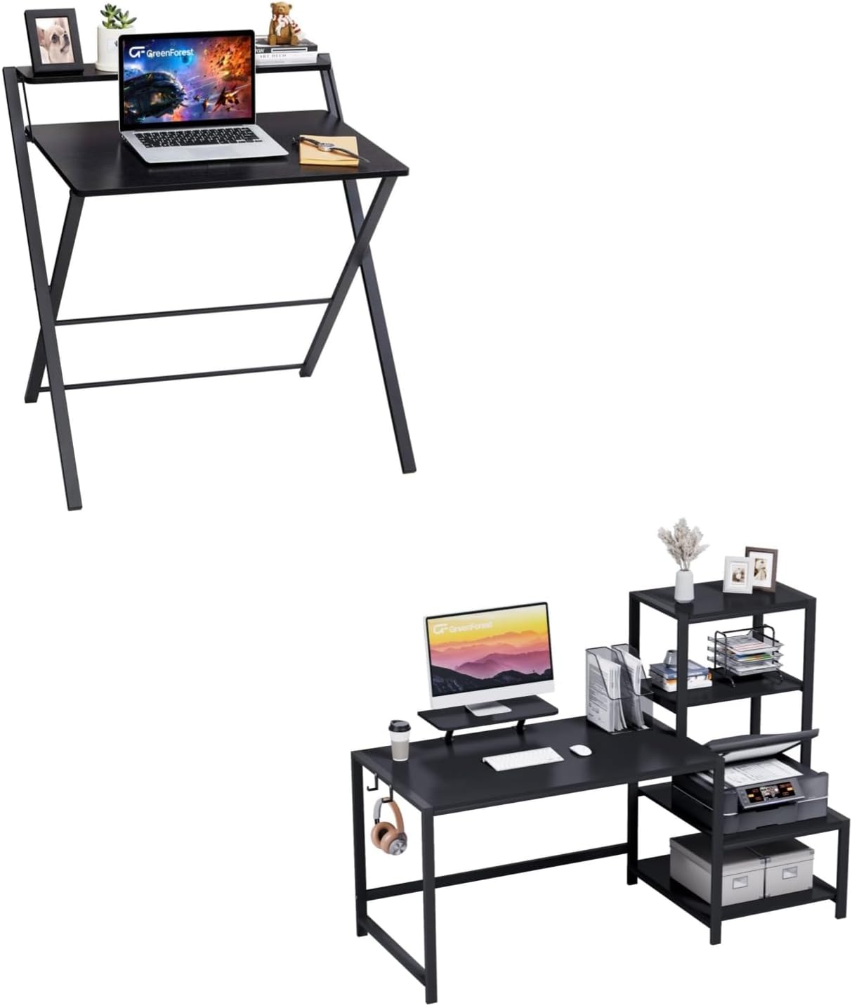 GreenForest Folding Desk No Assembly Required Small Size and Computer Desk with Storage Printer Shelf 58 inch