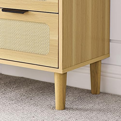 Garteder Modern Rattan Storage Cabinet with Wide Drawers and Metal Handles, Farmhouse Wooden Storage Chest of 3 Drawers for Dining Room, Living Room, Hallway, Entryway