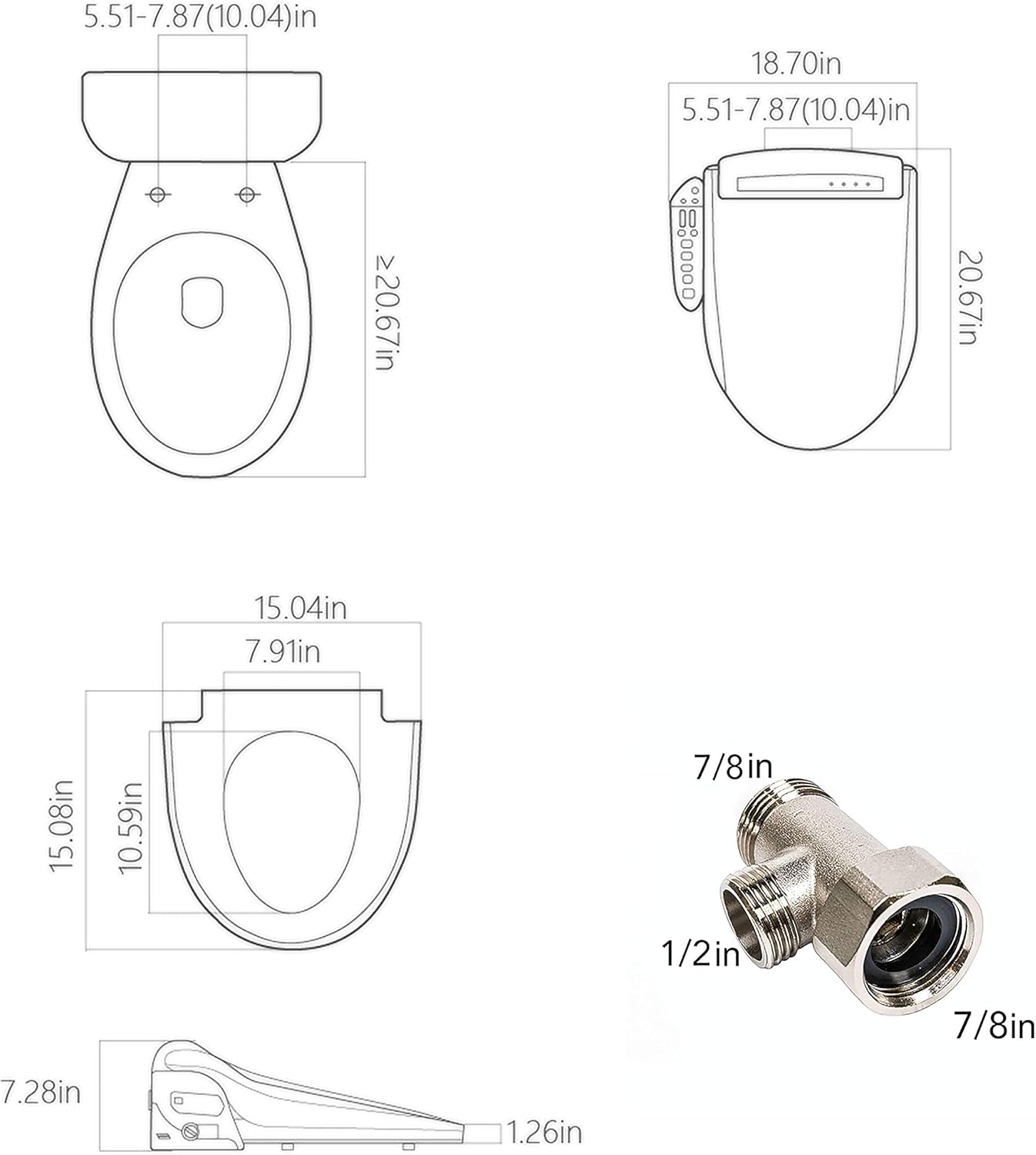Empava Electric Smart Bidet Seats for Elongated Toilets Heated Toilet Seat with Warm Air Dryer and Temperature Controlled Wash Functions in White Model 2021