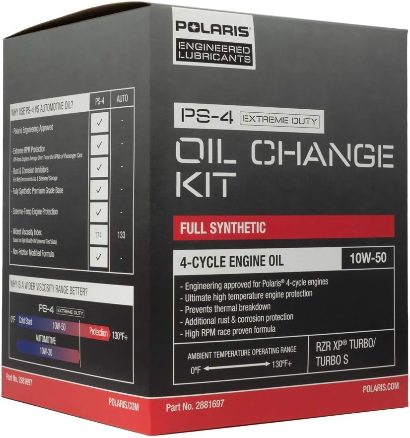Polaris Off Road Full Synthetic Oil Change Kit, 2881697, 3 Quarts of PS-4 Extreme Duty Engine Oil and 1 Oil Filter Pack of 2