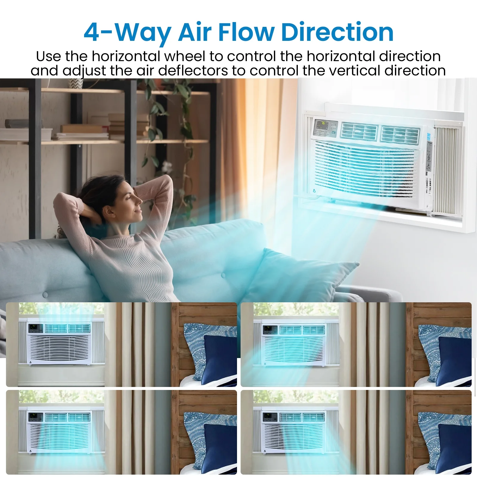 Window-Mounted Room Air Conditioner, 8,000 BTU, Cools 350 Sq.ft, Quiet Operation, Window AC Unit with Remote/App Control and Dehumidification Function