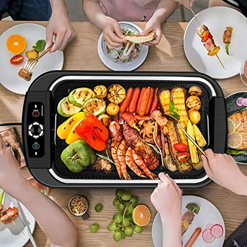 Indoor Grill, Techwood 1500W Smokeless Electric Grill with Non-Stick Grill Plates, Korean Grill with Temperature Control, Tempered Glass Lid, Dishwasher-Safe