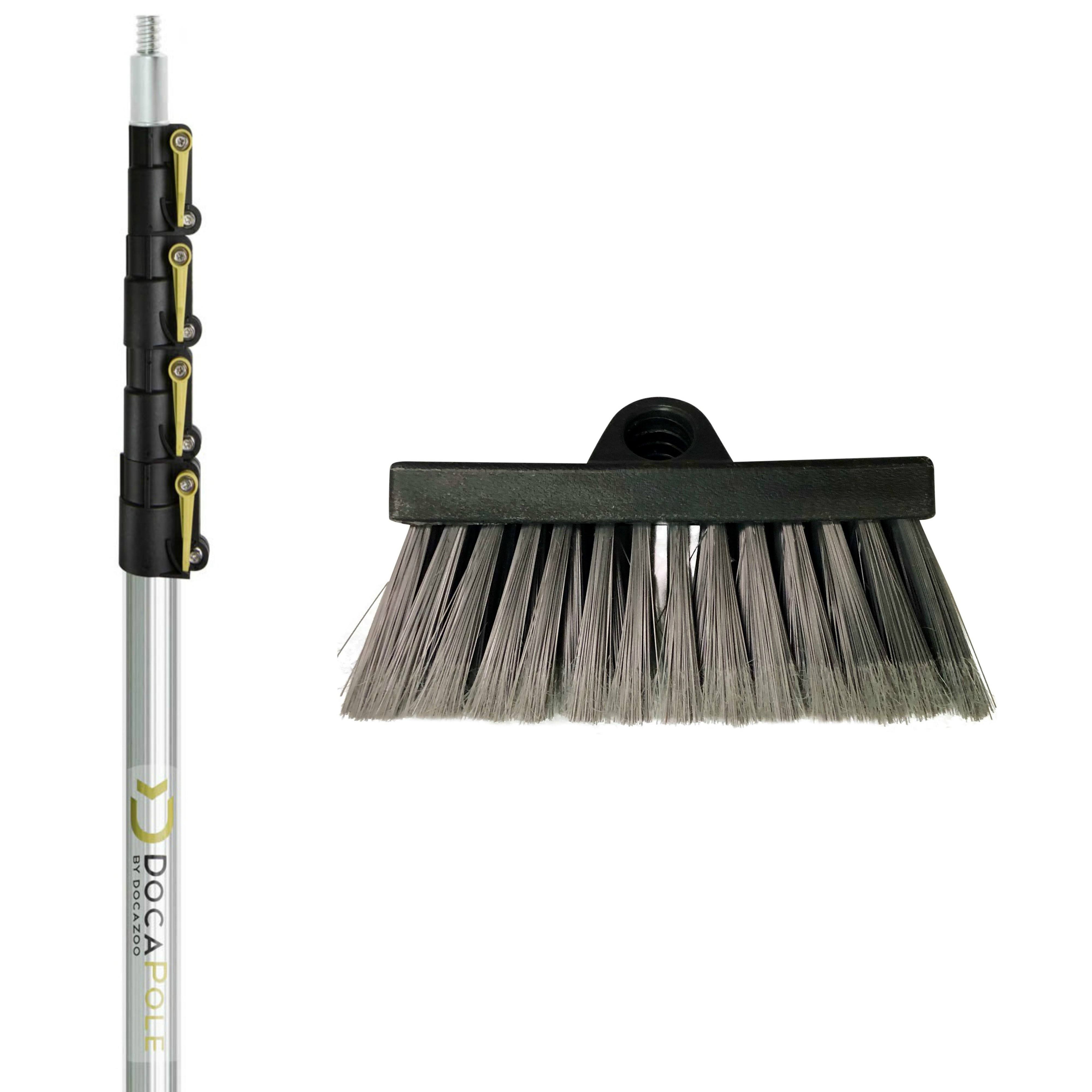 DocaPole 7 ft. to 30 ft. Extension Pole + Big Reach Soft Bristle Scrub Brush Car Wash Brush and Extension Pole, Black