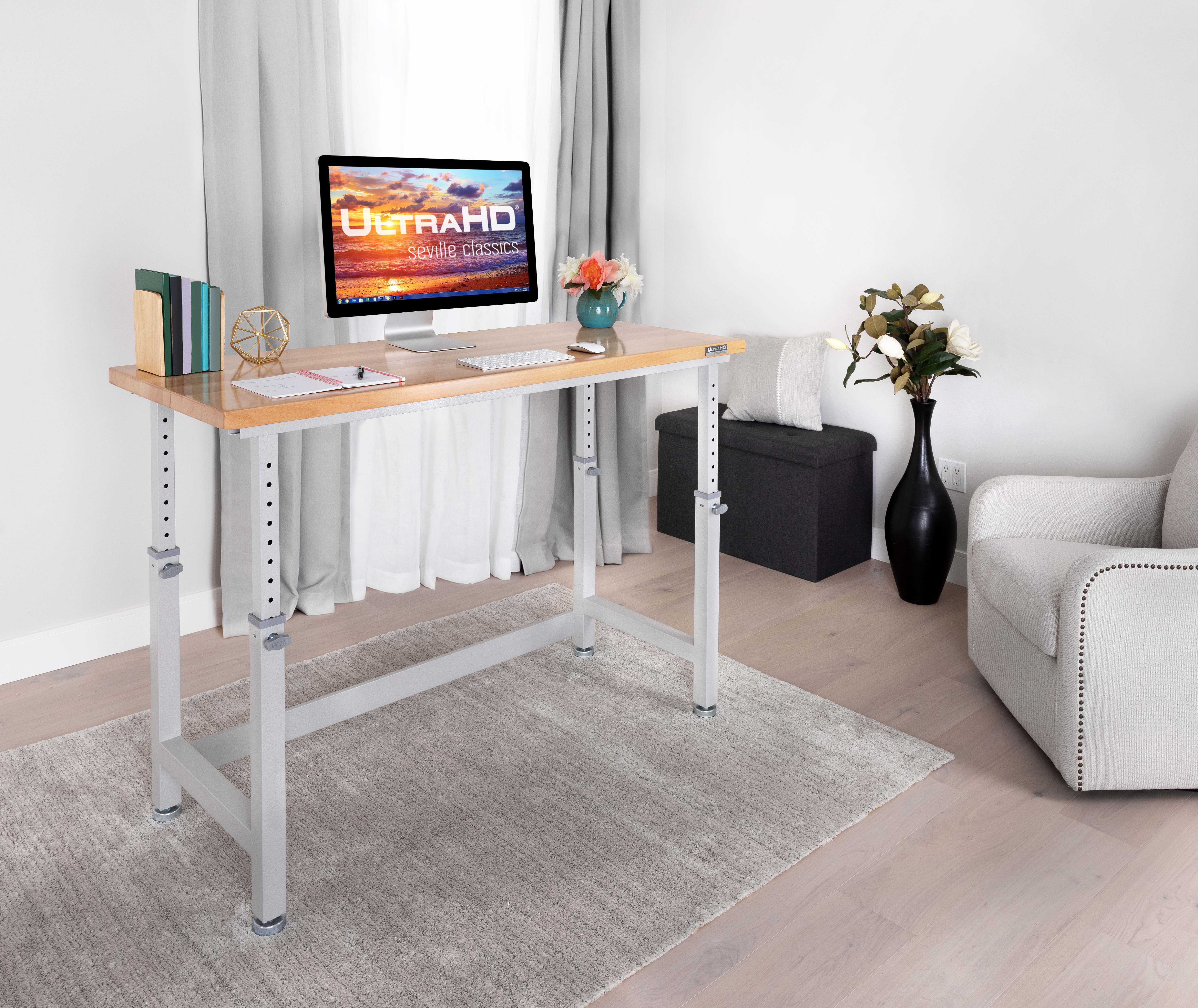 Seville Classics UltraHD Heavy Duty Workbench Table w/ Solid Wood Top, 1000 lbs. Weight Capacity Workstation for Garage, Warehouse, Workshop, Granite, 60" W x 24" D x 28.5" to 42" H Desktop