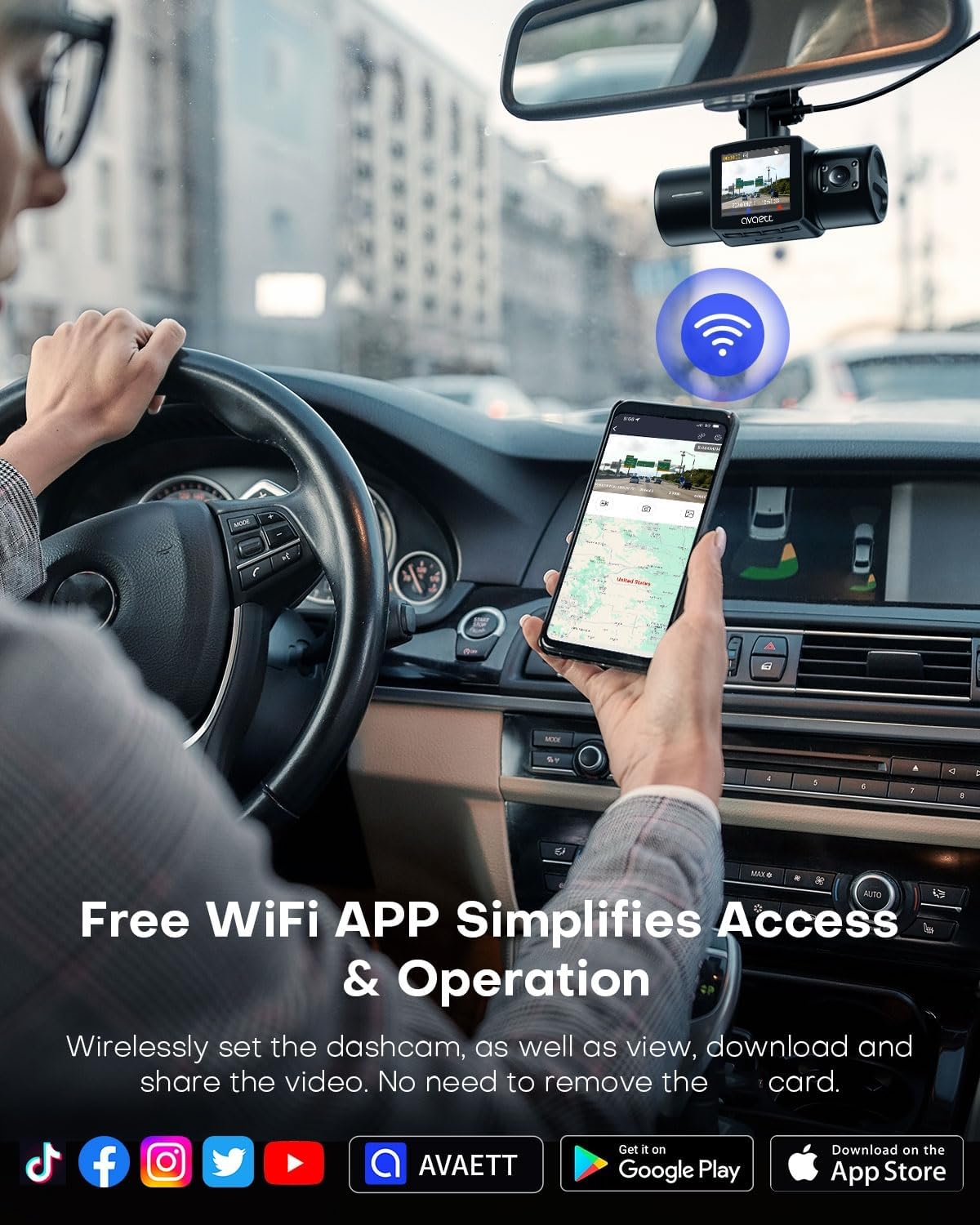 Dual 2.5K Dash Cam Front and Inside, Built in WiFi GPS, Dashcams for Cars with Infrared Night Vision, Smart Dash Camera Supercapacitor Accident Record Parking Mode Avaett D60