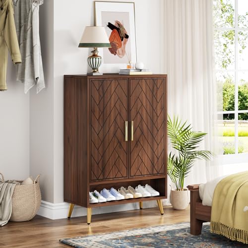 Tribesigns Walnut Shoe Cabinet with Doors, 6-Tier 24 Pairs Shoe Storage Cabinet for Entryway (Brown)