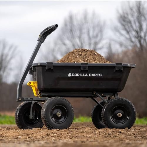 Gorilla Carts Heavy-Duty Dump Cart, Patented Quick-Release Dumping, Steel Frame, 600 lb Capacity, No-Flat 10-Inch Tires, Utility Wagon for Garden, Yard, Beach