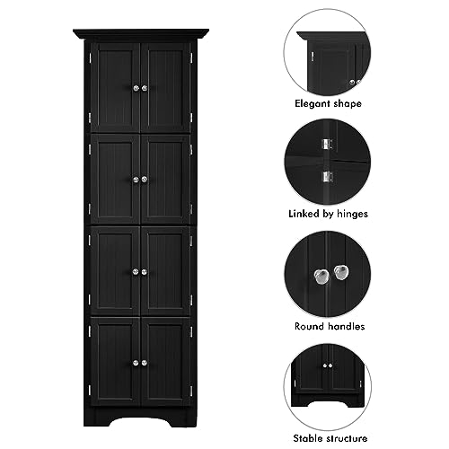 72" Tall Corner Storage Cabinet with Doors and 4 Shelves, Modern Floor Freestanding Tall Cabinet Storage Unit for Living Room, Kitchen, Office, Bedroom, Bathroom, Easy to Assemble - Black