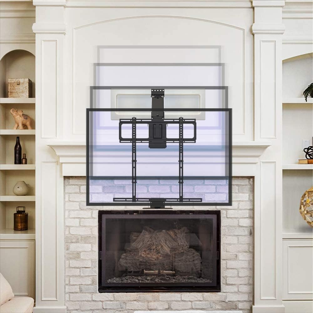MantelMount MM540 - Above Fireplace Pull Down TV Mount for 40" to 80" Screen TVs to 90 lbs, with Patented auto-straightening, Adjustable Stops, Heat Sensor Handles & Paintable Covers