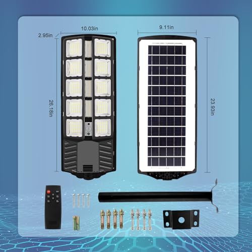 Solar Street Lights Outdoor: Dusk to Dawn Solar Parking Lot Lights with 3 Modes Motion Sensor Remote Control, Security Waterproof Commercial Solar Lights for Outside, Yard, Garage, Driveway