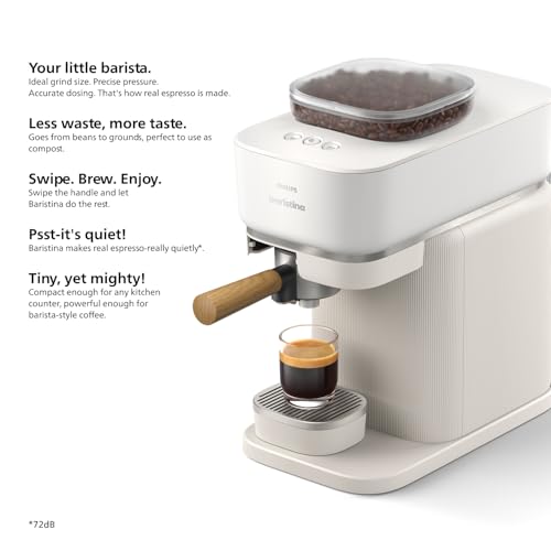 Philips Baristina Espresso Machine, Grind, Tamp & Brew Coffee Beans in One Swipe, Compact, 16 Bar Pump Pressure, Automatic Grinder, Black with Black Portafilter (BAR300/60)