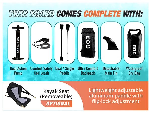 Roc Inflatable Stand Up Paddle Boards with Premium SUP Paddle Board Accessories, Wide Stable Design, Non-Slip Comfort Deck for Youth & Adults
