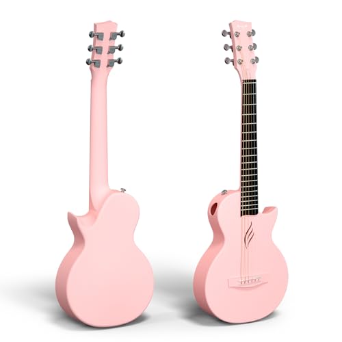 Enya Nova Go Carbon Fiber Acoustic Guitar 1/2 Size Beginner Adult Travel Acustica Guitarra w/Starter Bundle Kit of Colorful Packaging, Acoustic Guitar Strap, Gig Bag, Cleaning Cloth, String(Black)