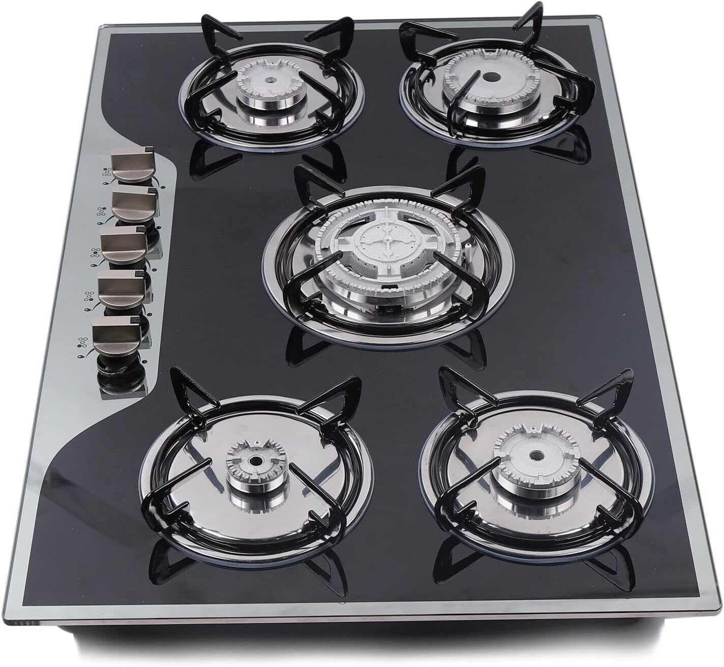 Gas Cooktop 23'' 30 Inch 35'', Built-in NG/LPG Convertible Gas Cooktops 4 Burners 5 Burner Gas hob, Gas Countertop Plug-in with Tempered Glass Gas Range Stainless Steel (30'')
