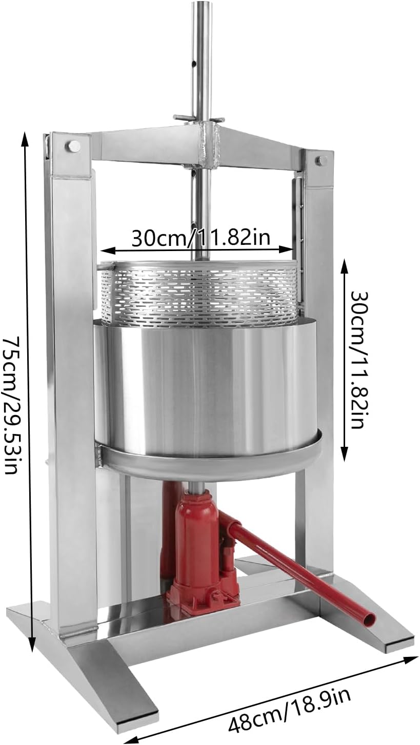 Fruit Wine Press, 5.28 Gal Manual Stainless Steel Juice Maker for Wine Making, Apple Cider Vegetables Berries Olive Oil Press with 3 Stainless Steel Barrels, 1 Hydraulic Jack, 1 Filter Bag
