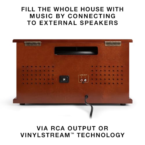 Victrola Navigator 8-in-1 Bluetooth Record Player with Built-in Speakers– 3 Speed Turntable, CD Player, Cassette, FM Radio, USB, RCA Out, Headphone Jack, Wireless Music Streaming, Real Wood (Mahogany)