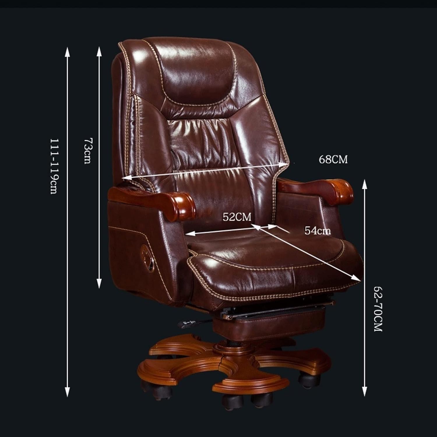 Boss Chair High Back Leather Executive Brown Office Chair Adjustable Swivel Boss Chair Ergonomic Computer Chair Desk Chair with Retractable Footrest and Armrests Lumbar Support