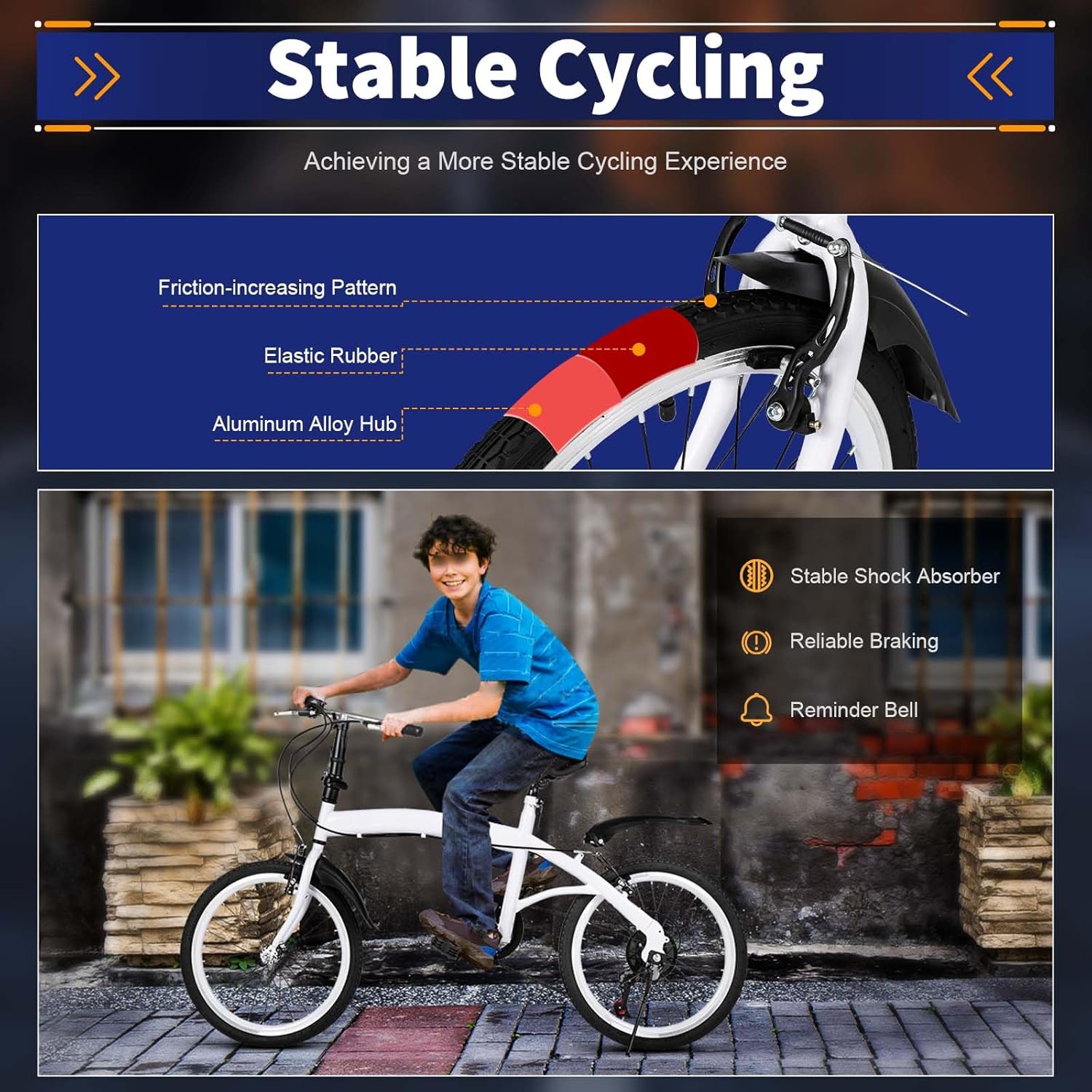 ‎20 Inch Folding Bike, 6 Speed Shifter Foldable Bicycle, Folding Bicycle with Adjustable Hight, Lightweight Foldable Bike for Men Women Riding, White