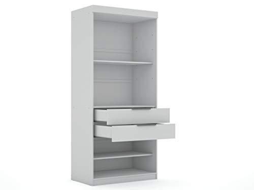 Manhattan Comfort Mulberry Sectional Freestanding Wardrobe Closet with Doors, 4 Drawers and Adjustable Shelves, Stylish and Functional Organizer for Bedroom or Dressing Room, 2 Piece Set, White