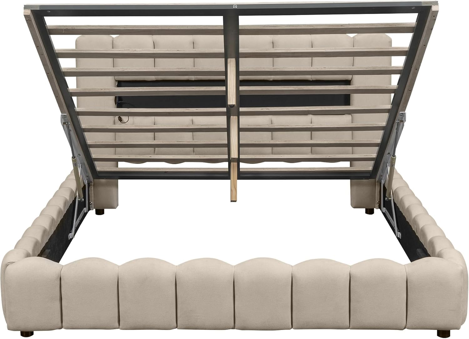 Harper & Bright Designs Grounded Upholstered Queen Bed with Lift Up Storage,Queen LED Bed Frame with USB Charging, Lift-Up Storage Bed Queen for Teens Adults,Linen Fabric,No Box Spring Needed,Beige