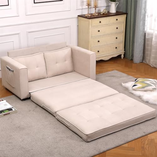 GERRIT 3-in-1 Upholstered Futon Sofa Convertible Floor Sofa Bed,Foldable Tufted Loveseat with Pull Out Sleeper Couch Bed,Folding Mattress Love Seat Daybed W/Side Pockets for Living Room (Dark Grey)