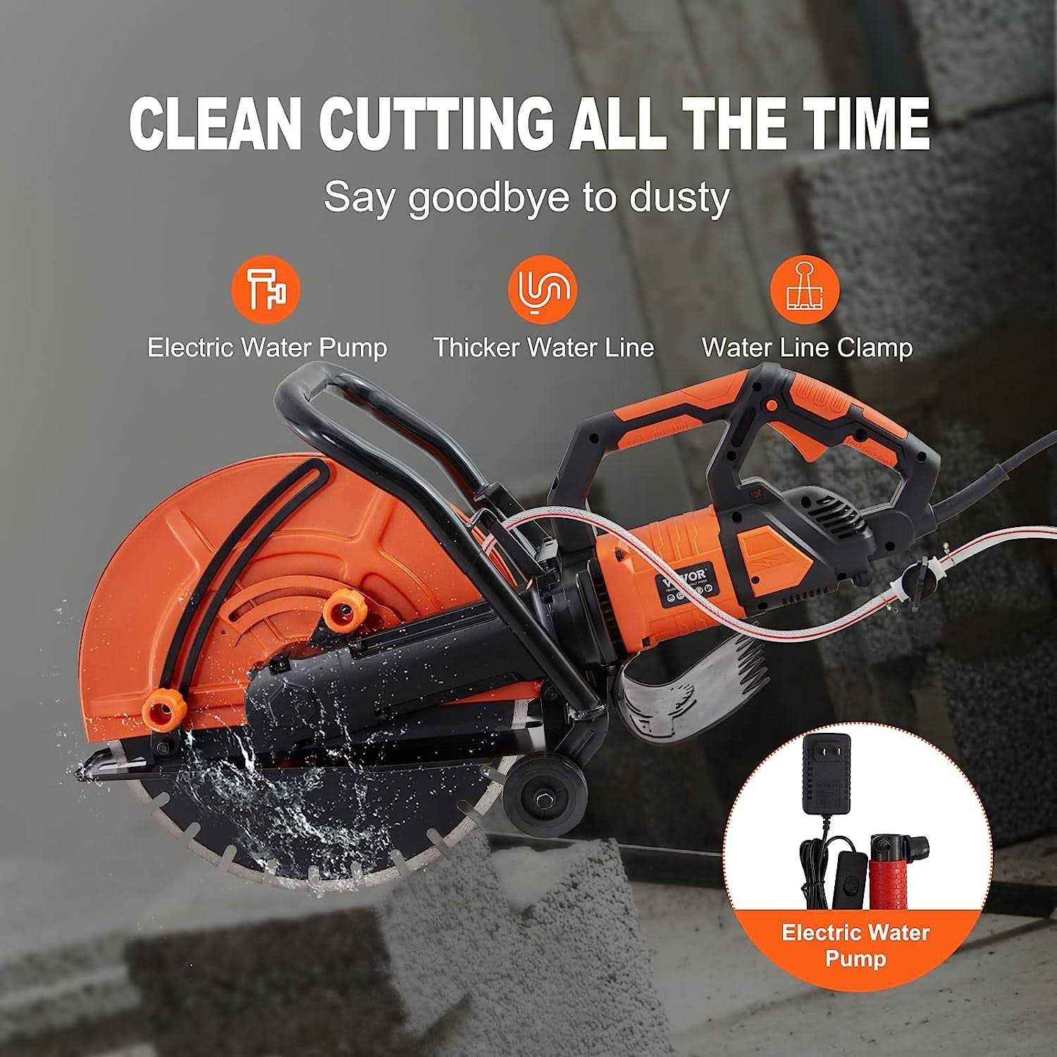 VEVOR Electric Concrete Saw 16 in 3200 W 15 A Motor Circular Saw Cutter with Max. 6 in Adjustable Cutting Depth - Shop Hardware Tools Online Store