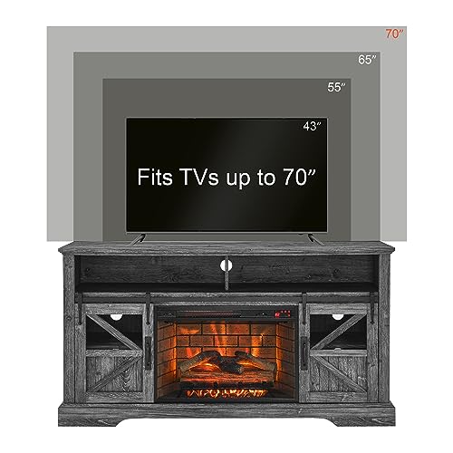 Fireplace TV Stand Cabinet,Wood LED Light Entertainment Center Electric Fireplace Heater for 400Sq.ft., Modern Farmhouse tv Console with Fireplace for TVs Up to 70", Home Living Room Decor