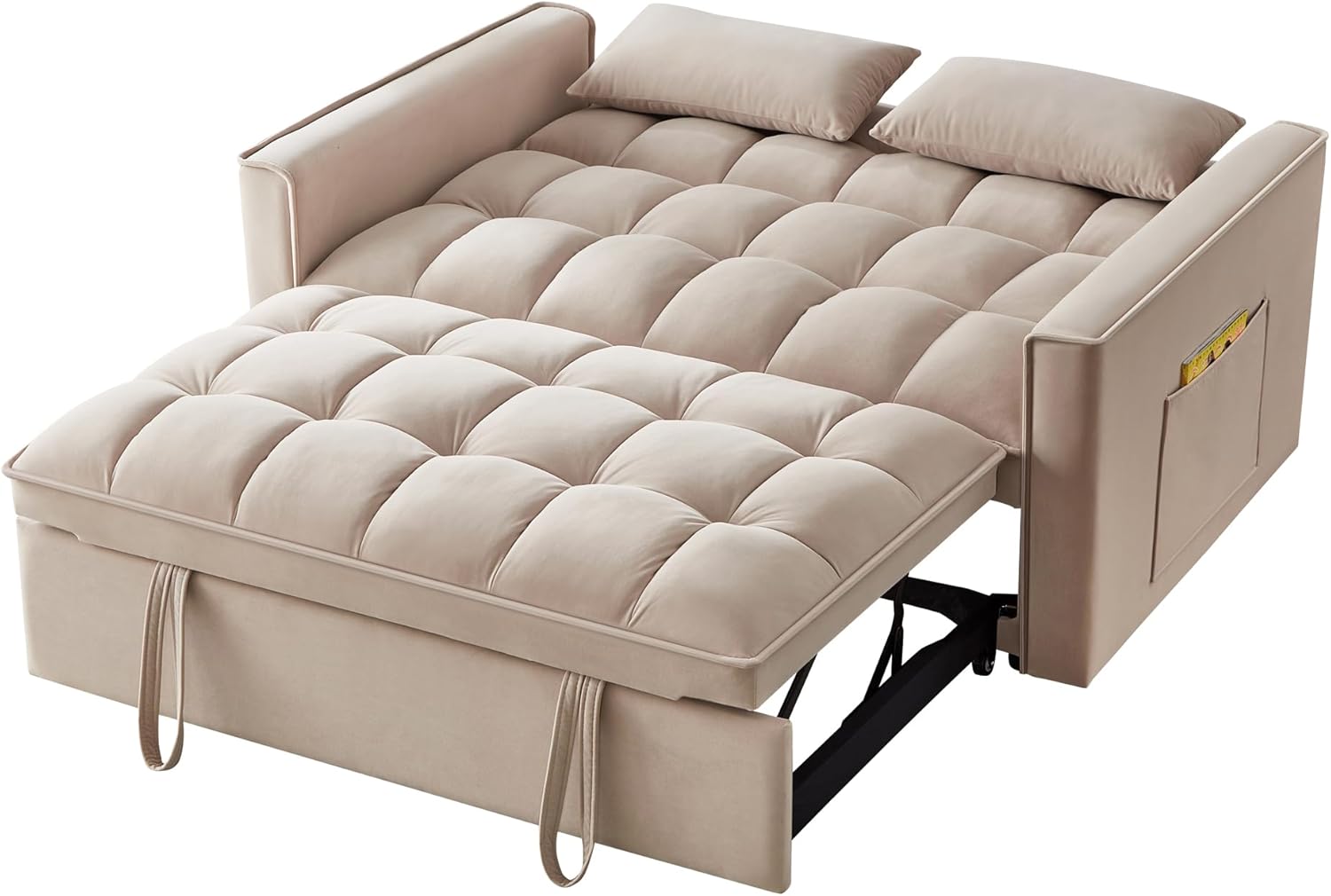 3 in 1 Multi-Functional Futon Loveseat Pull Out Couch Bed, Convertible Sleeper Sofa Bed with Adjustable Backrest and Pillows , 2 Seater Love Seat Lounge Chaise for Living Room Office RV Furniture