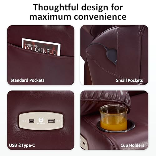 MCombo Large Triple Motor Power Lift Recliner Chair with Massage and Dual Heating, Adjustable Headrest for Tall Elderly People, Faux Leather 7634 (Dark Brown, Large)