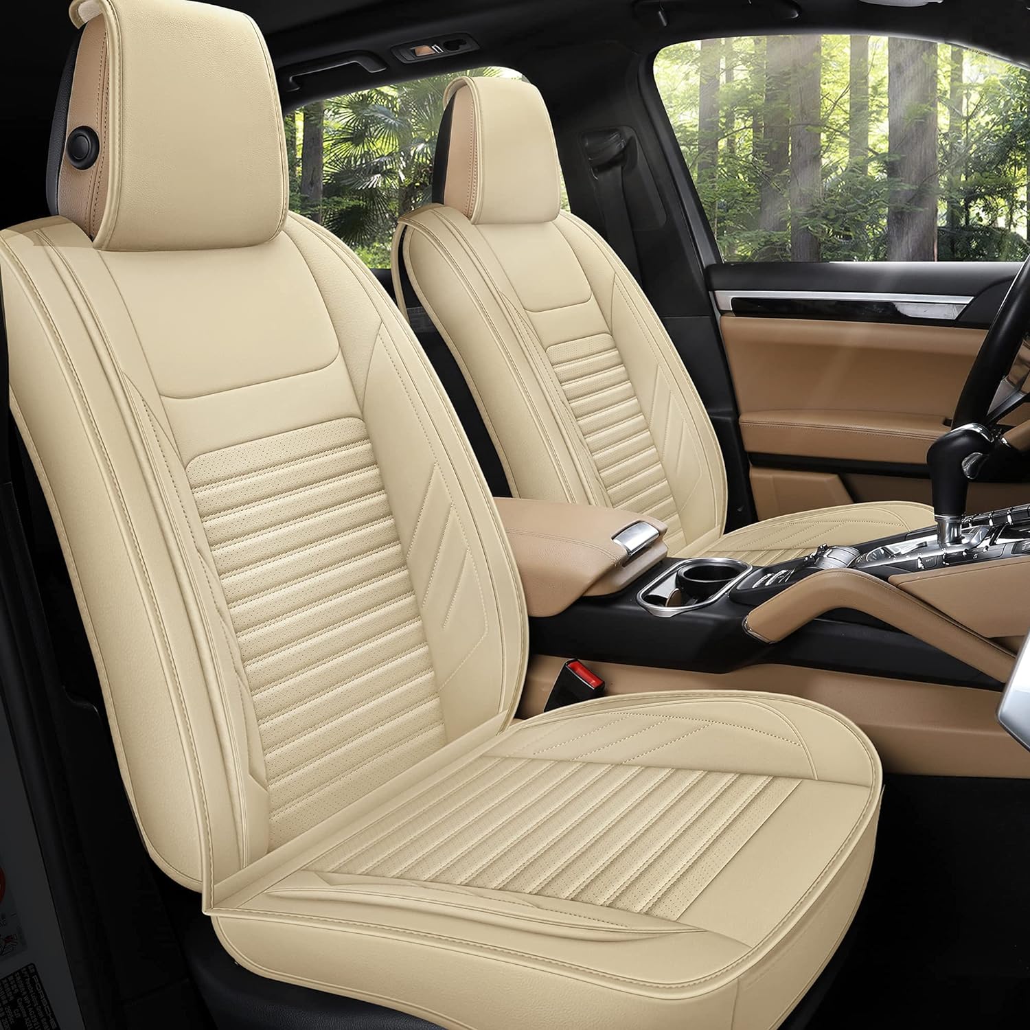 AOOG Leather Car Seat Covers, Leatherette Automotive Seat Covers for Cars SUV Pick-up Truck, Non-Slip Vehicle Car Seat Covers Universal Fit Set for Auto Interior Accessories, Full Set, Black.