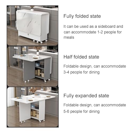 Mobile Folding Dining Table,Drop Leaf Table,Versatile Dinner Table with 6/8 Wheels and 2 Storage Racks,Drop Leaf Table for Small Space Space Saving Dining Table for Kitchen,Living Room (Color : E, S
