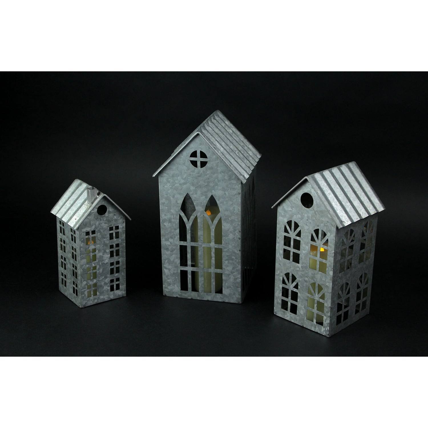 Country Farmhouse Metal House Shaped Candle Holders Set of 3