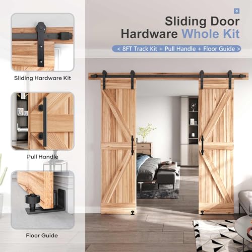 EaseLife 12 FT Double Sliding Barn Door Track and Handle Hardware Kit,Straight Pulley,Slide Smoothly Quietly,Easy Install (12FT Track Kit for 33"~36" Wide Double Door)