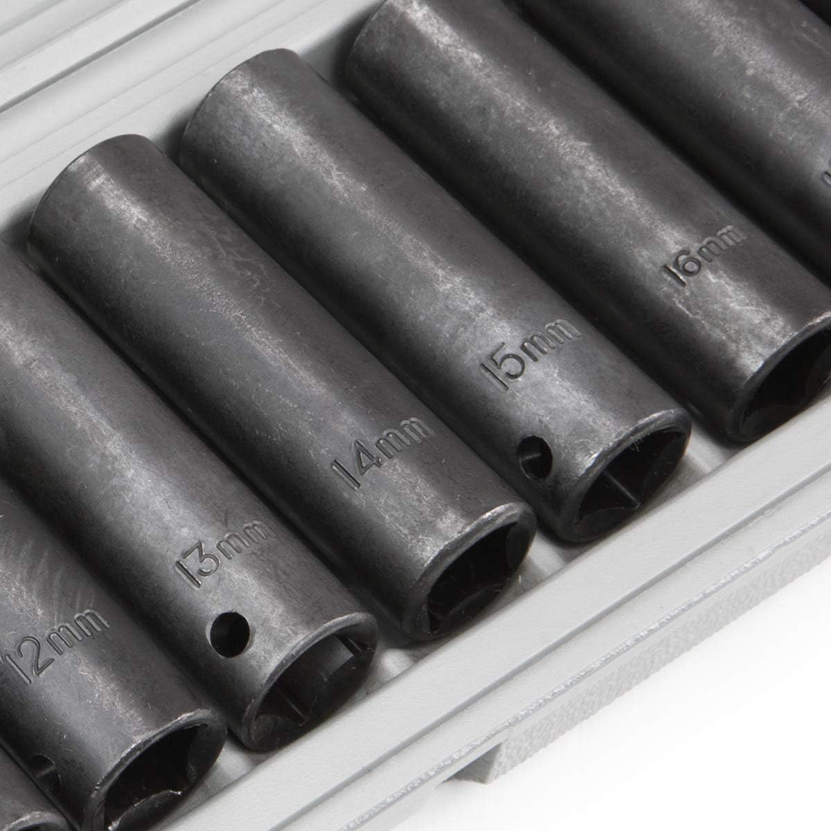 Stark 1/2-Inch Drive Deep Socket Set Metric & SAE Cr-V 6-Point 10mm - 24mm, 3/8" - 1" with Carrying Case, (24-Socket Set)