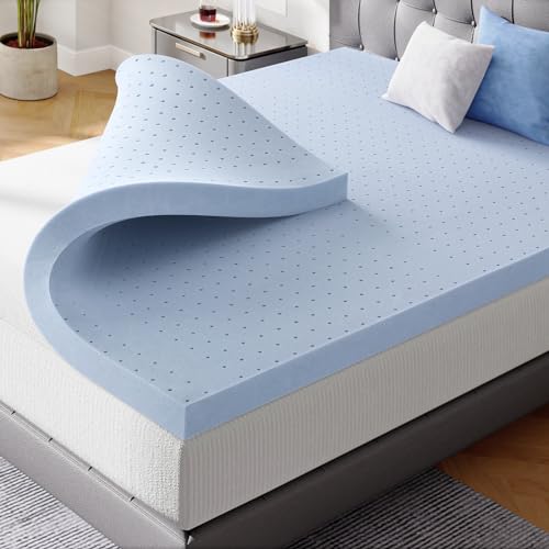 FP FLEXPEDIC Queen Mattress Topper, 4 inch Cooling Mattress Topper, Gel-Infused Memory Foam Bed Topper for Queen Size Bed, CertiPUR-US Certified, Purple