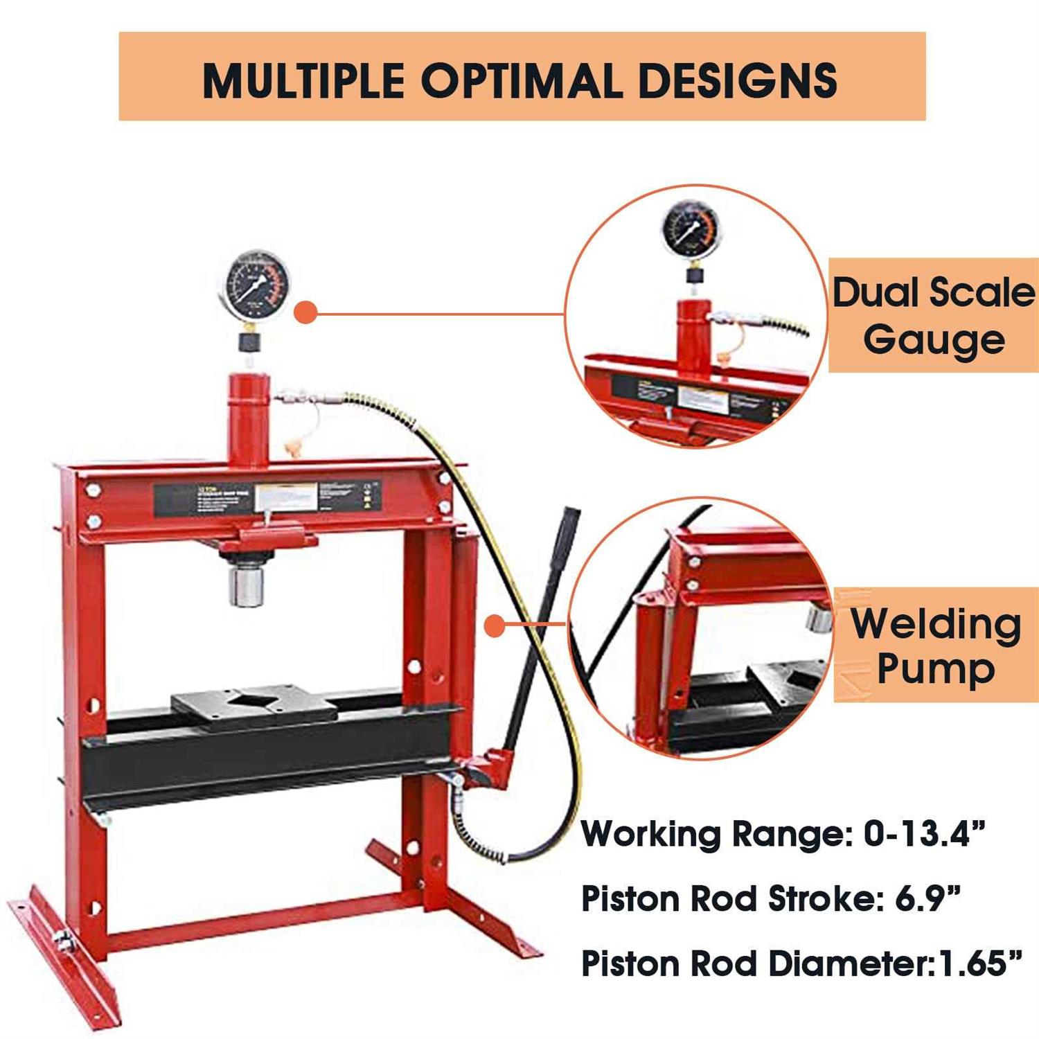 Big Red 12-Ton Low-Profile Shop Press with Stamping Plates - Shop Hardware Tools Online Store