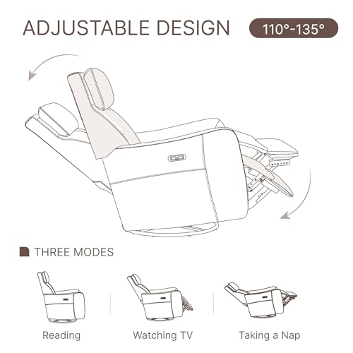 Power Leather Recliner Chair with USB Port Electric Swivel Rocker Nursery Glider Sofa for Living Room Bedroom, Terracotta Brown