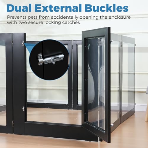 Heavy Duty Clear Acrylic Dog Playpen, Transparent Pet Pen, Metal Frame Easy Assemble Kennel Enclosure, Ideal for Small to Medium Dogs, Cats, and Other Small Pets (White, 6 Panels with Door)